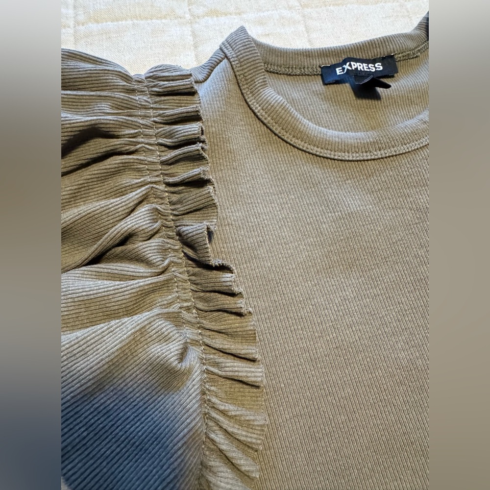 Express olive green tank Ruffled Cap Sleeve Blouse - Picture 2 of 3